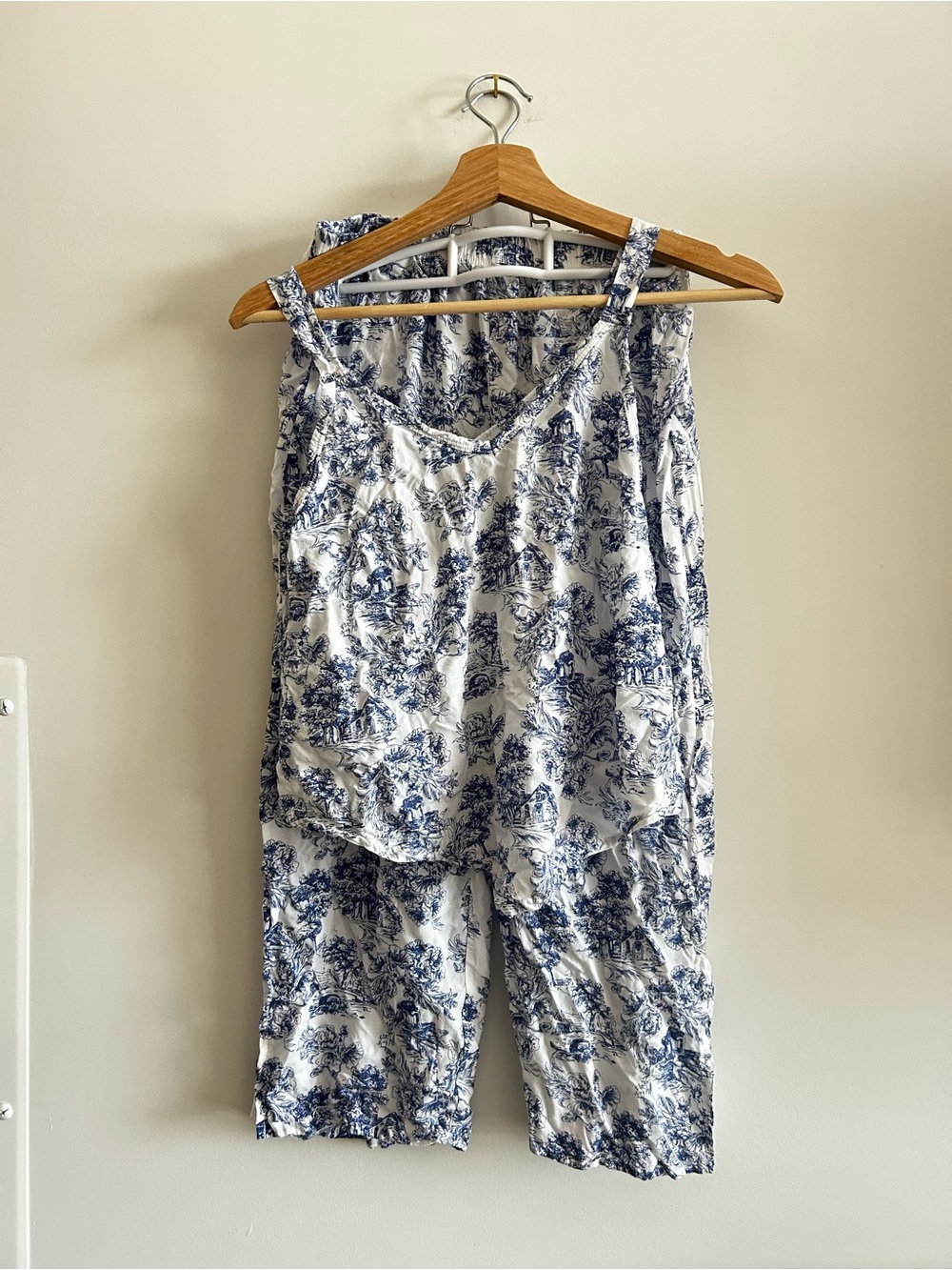 Vintage Sun Moon and Stars Toile Blue and White Two-Piece Pajama Set